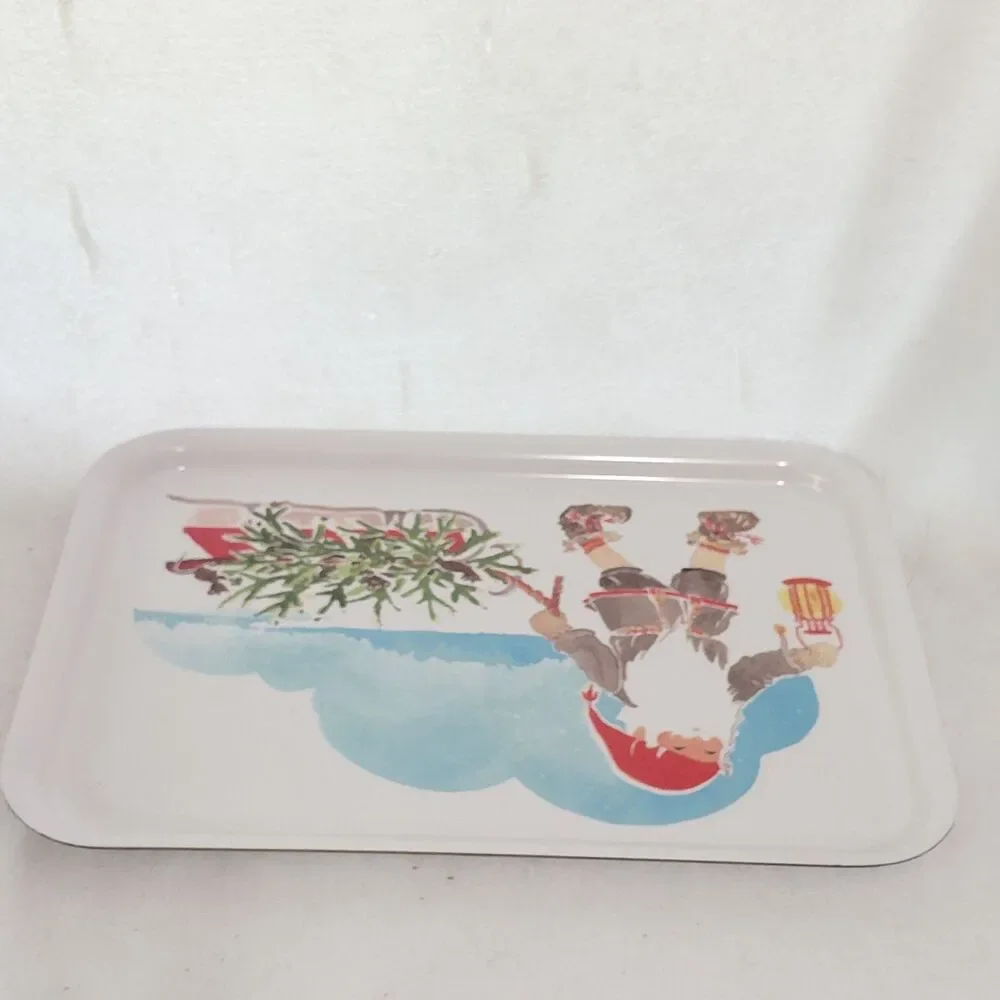 IKEA Christmas Serving Tray Gnome Tomte Pulling Sled with Tree Melamine 8x11